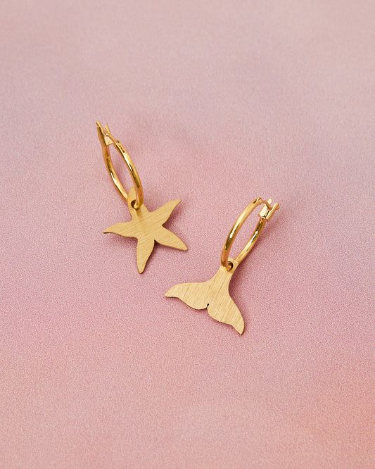 starfish dolphin tail gold hoop earrings