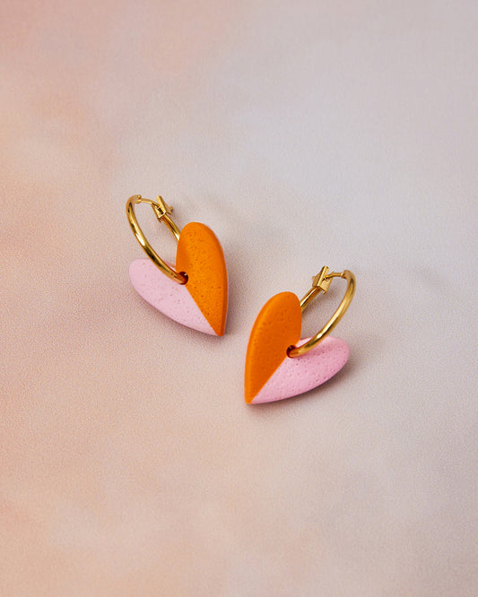 Orange & Pink Heart Hoop Earrings