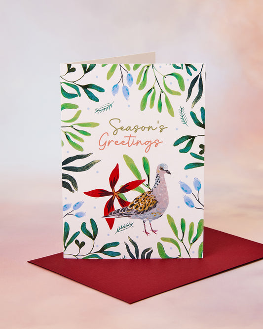 Dove and Poinsettia Flower Christmas Card