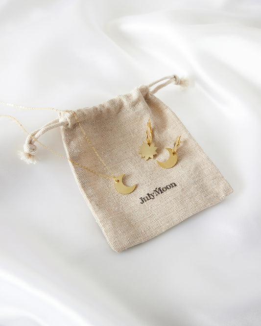 Brass Sun & Moon Earrings & Necklace Gift Set - JulyMoon Jewellery