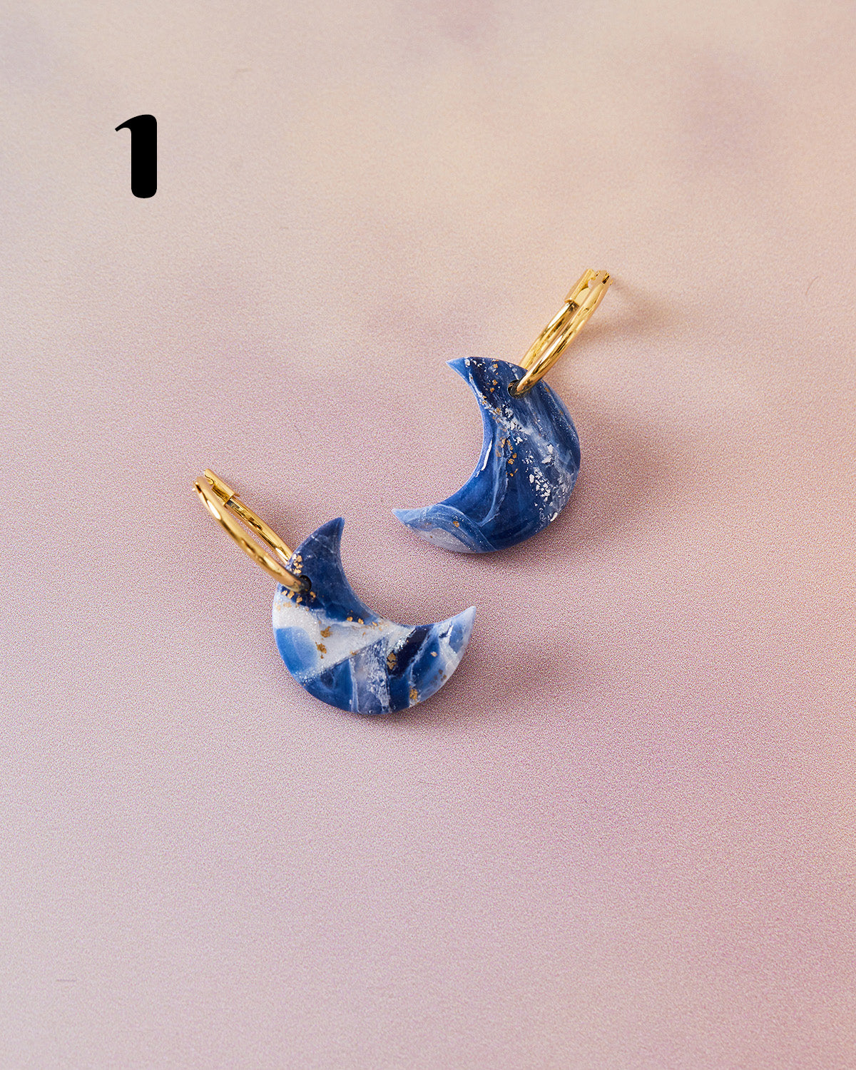 Crescent Moon Hoop Earrings in Midnight Marble - Limited Edition