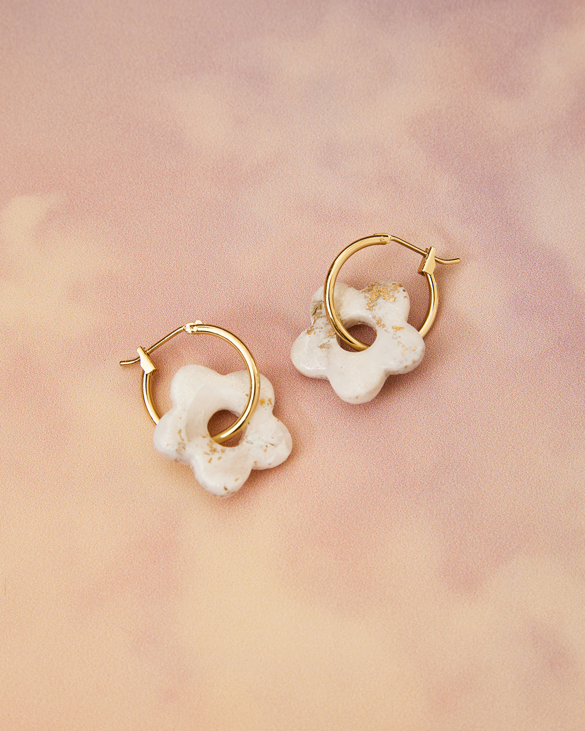 Flower Hoops in Marble with Optional Pearl