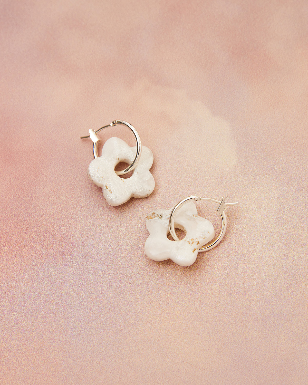 Flower Hoops in Marble with Optional Pearl