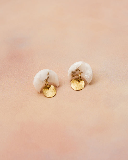 Crescent Stud Earrings in Marble