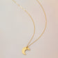 Matching Raw Brass Gold Sun & Moon Earrings & Necklace Gift Set