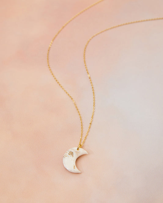 Sterling Silver Gold Plated Marble Crescent Moon Necklace
