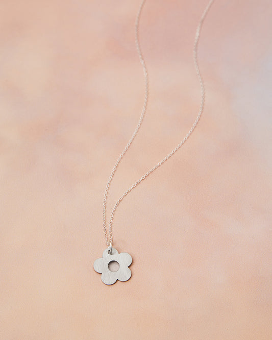 Sterling Silver Necklace with Stainless Steel Flower Charm
