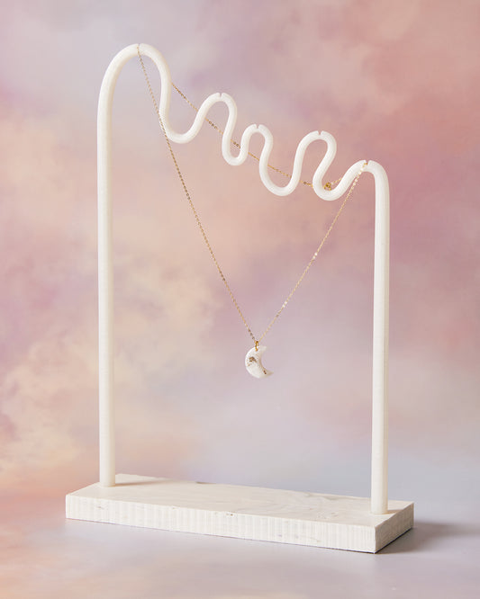 Sterling Silver Gold Plated Marble Crescent Moon Necklace