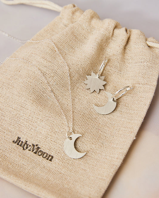 Matching Stainless Steel Sun Moon Earrings & Necklace Gift Set