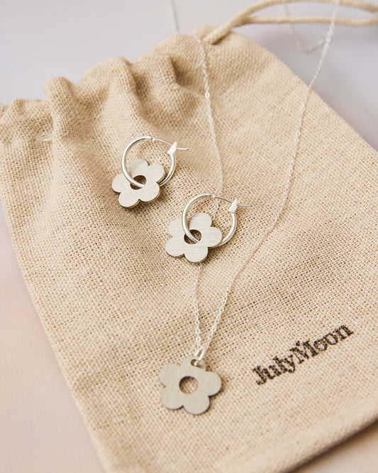 Matching Stainless Steel Flower Earrings & Necklace Gift Set